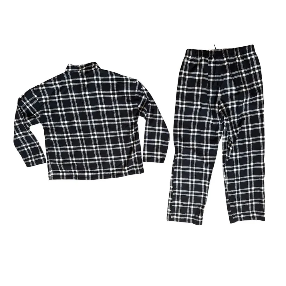 Hanna Andersson Women's Holiday Flannel Pajama Set Black & White Plaid Sz Medium